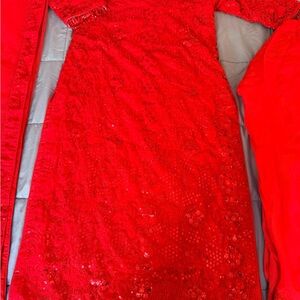 Salwar Kameez Red Sequined Bridal Dress with Dupatta and Patiala